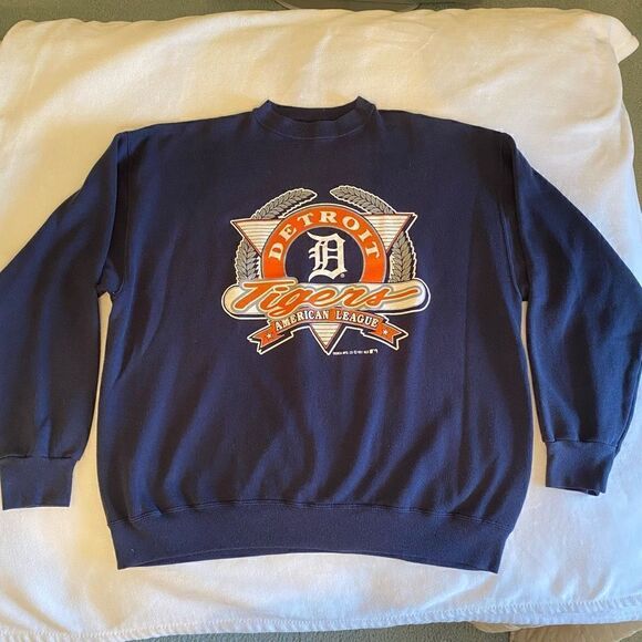 Trench Men's Vintage 1991 Detroit Tigers Crew Neck Sweatshirt Navy Blue XL - Picture 1 of 7